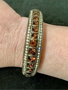 Heidi Daus Gold & Amber / Brown Swarovski Crystal Bracelet  NWOT